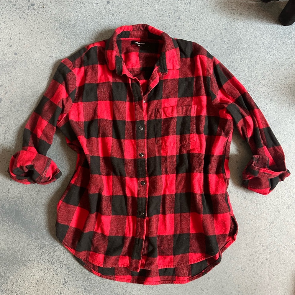 Madewell Red and Black Plaid Button-Up Shirt